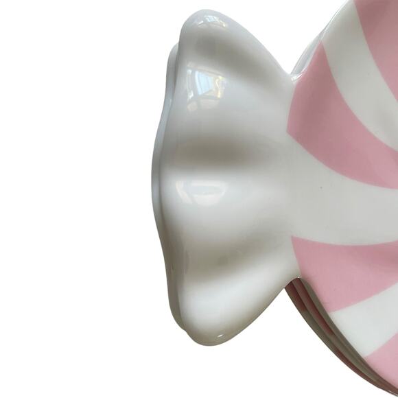 Peppermint Candy Shaped Melamine Christmas Appetizer Plate Set 4 PINK & White - Picture 10 of 13